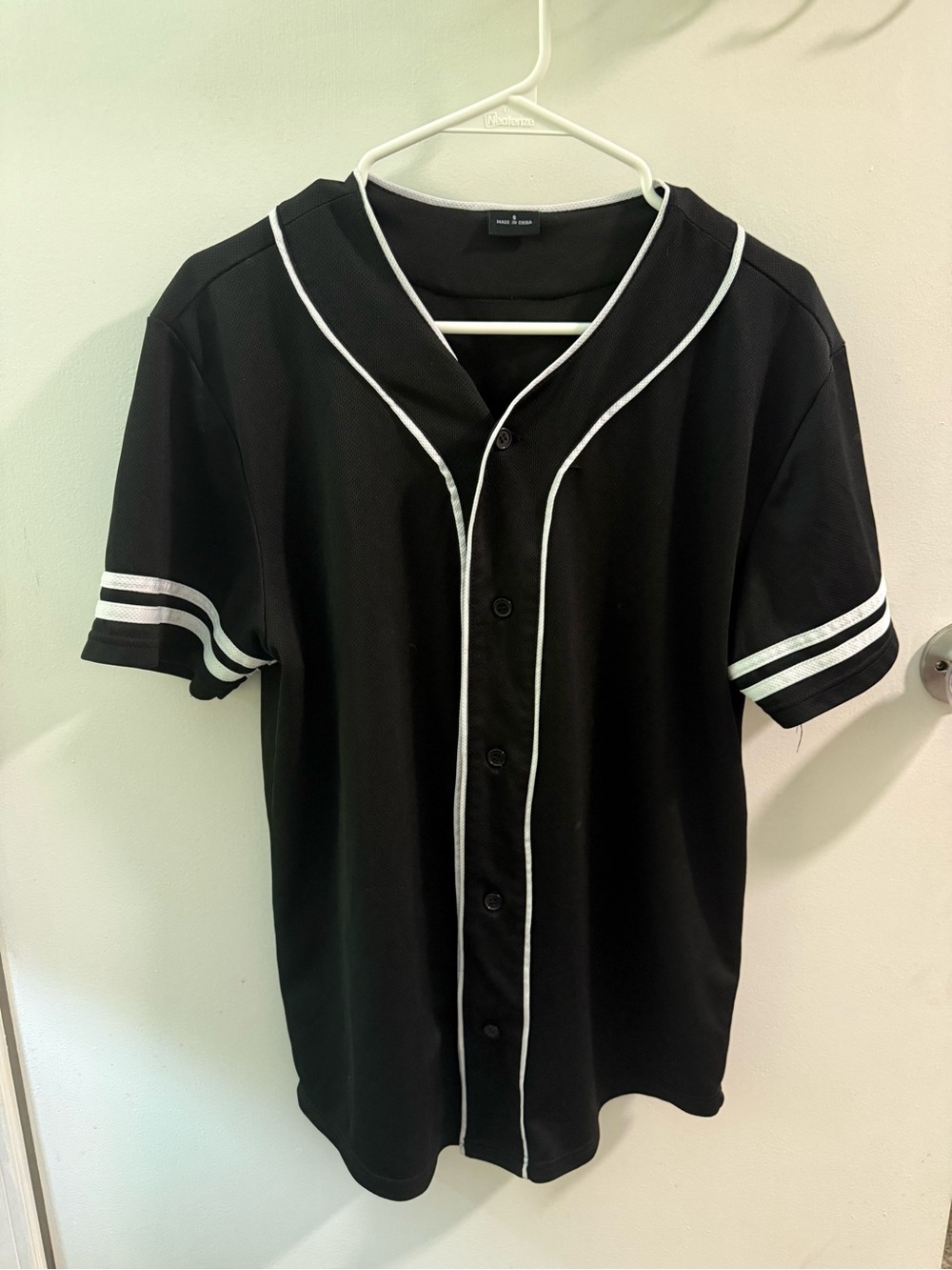 Black Short-Sleeve Baseball Jersey with White Piping